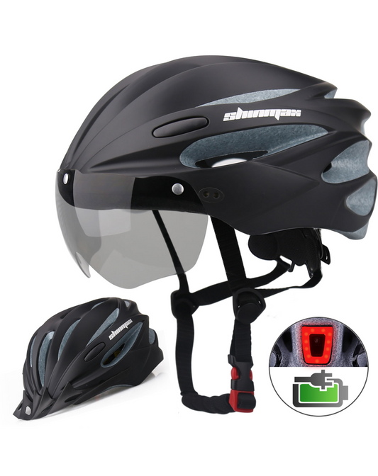 Bike Helmet for Adult Men Women with Magnetic Goggles & Led Back Light & Detachable Visor