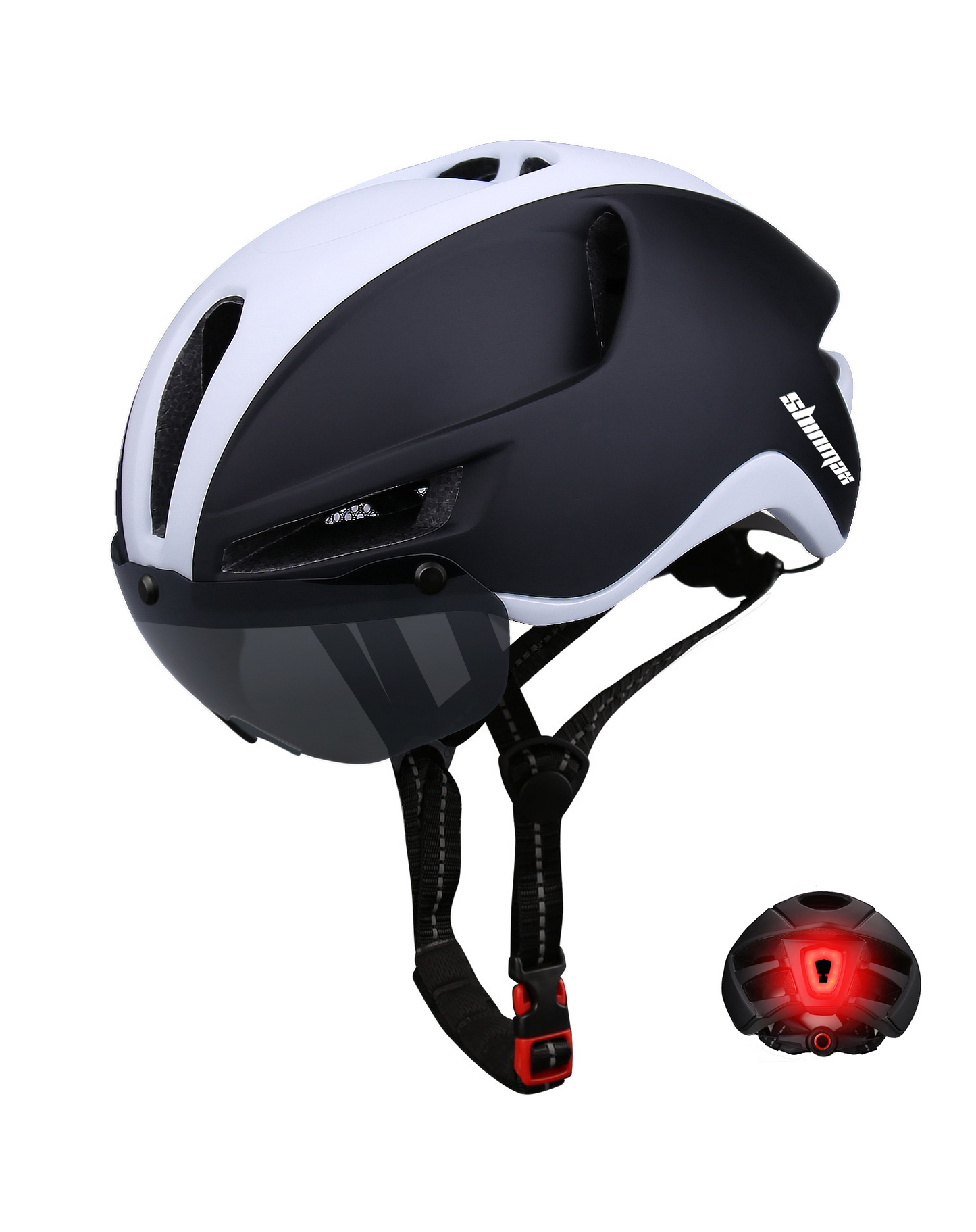 Bicycle Helmet with Removable Magnetic Goggles & USB Rechargeable LED Light