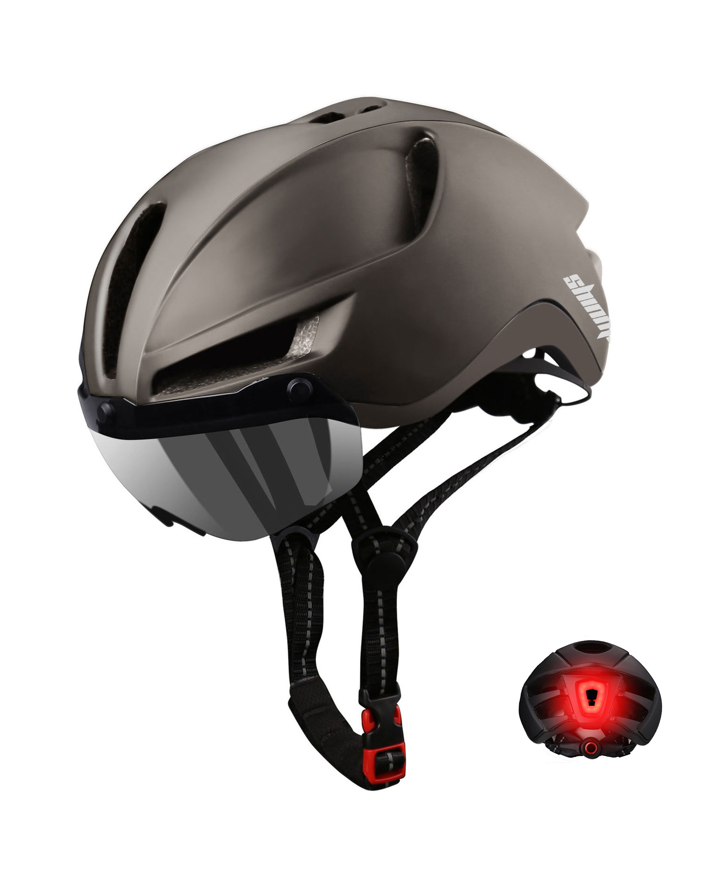 Bicycle Helmet with Removable Magnetic Goggles & USB Rechargeable LED Light